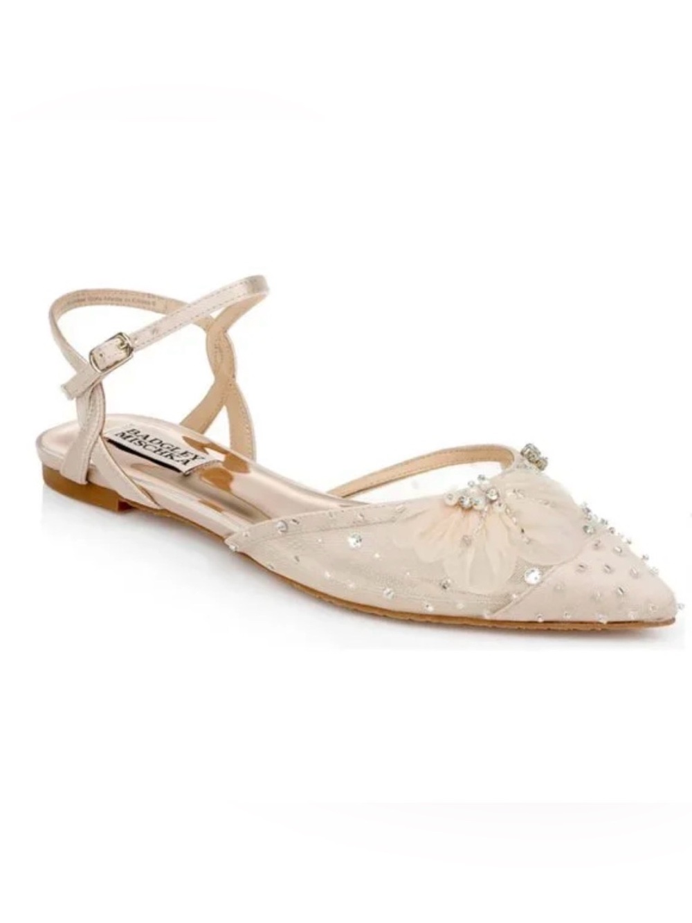 Badgley Mischka Champagne Floral Embellished D'Orsay Flat